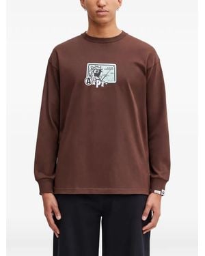 Aape By A Bathing Ape Graphic-Print Long-Sleeve T-Shirt - Brown