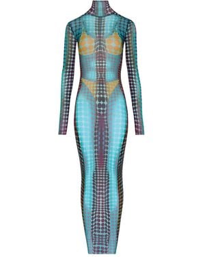 Jean Paul Gaultier Long-Sleeve Dots Maxi Dress - Blue