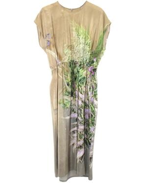 Anntian Floral-print drawstring silk midi dress - Verde