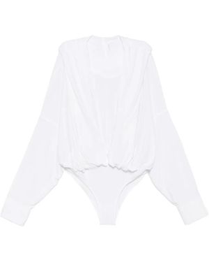 Norma Kamali Draped-Sleeve Bodysuit - White