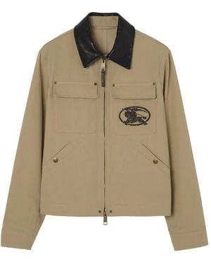 Burberry Workwear-Jacke Aus Baumwolle Mit Lederkragen - Natur