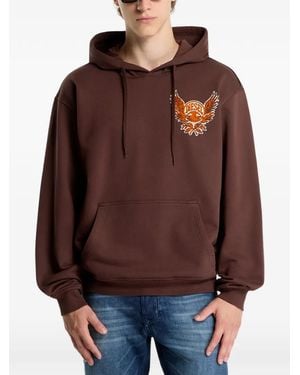 DIESEL Cotton Hoodie With Flock And Crack Print - Brown