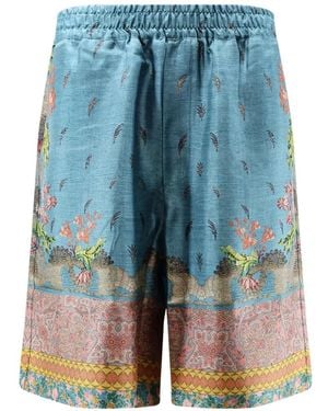 Pierre Louis Mascia Aloe Floral-Print Silk Shorts - Blue