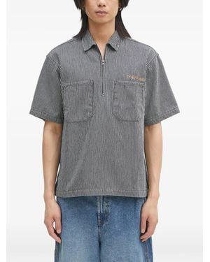 Aries Striped Zip-Neck Polo Shirt - Grey