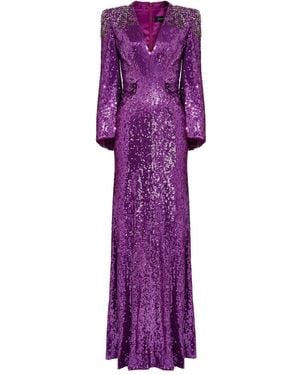 Jenny Packham スパンコールトリム マキシドレス - パープル
