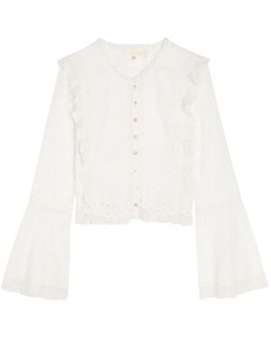 LoveShackFancy Hawthorn Eyelet Broderie-Anglaise Ruffled-Trim Blouse - White