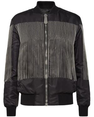 Philipp Plein Fringed Bomber Jacket - Black