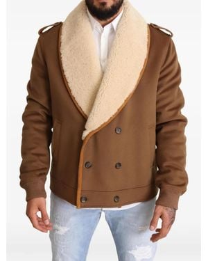 Dolce & Gabbana Double-Breasted Shearling-Collar Jacket - Brown