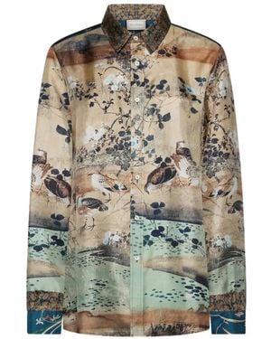 Pierre Louis Mascia Aloe Tapestry-Print Silk Shirt - Natural