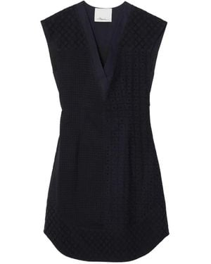 3.1 Phillip Lim V-Neck Belted Cotton Mini Dress - Blue