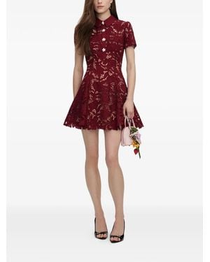 Self-Portrait Floral-Lace Button-Up Mini Dress - Red