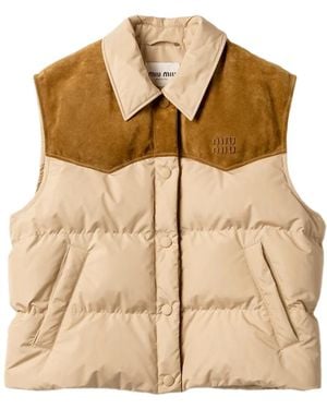 Miu Miu Logo-Detail Vest - Natural