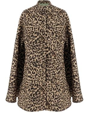 Valentino Garavani Animal-Print High-Neck Cape - Brown