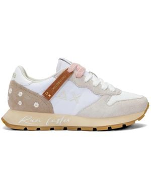 Sun 68 Ally Floral-Embroidered Sneakers - White