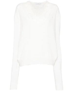 Pushbutton Lace-Trim Layered Jumper - White