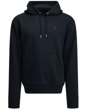 Ami Paris Cotton Hoodie With Ami De Coeur - Blue