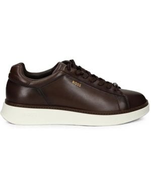 BOSS Logo-Print Leather Sneakers - Brown