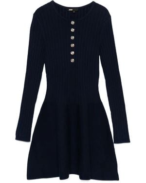 Maje Ribbed Button-Front Dress - Blue