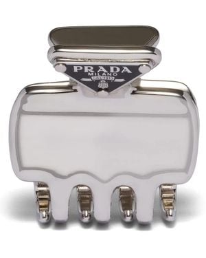 Prada Triangle-Logo Hair Clip - Grey