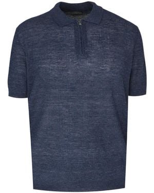 Corneliani Zip-Fastening Knitted Polo Shirt - Blue