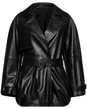 Salvatore Santoro Double-Breasted Belted Leather Coat - Black