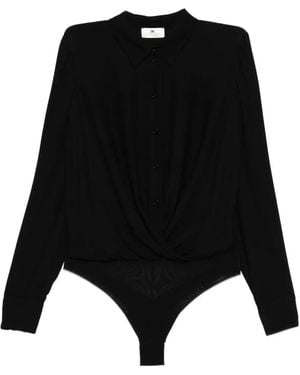 Elisabetta Franchi Twist-Front Button Bodysuit - Black