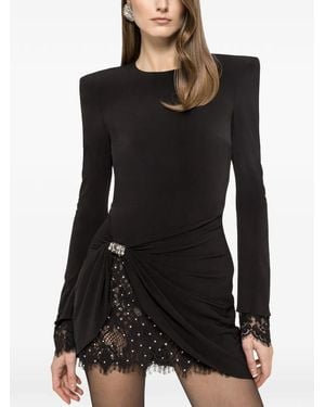 Nissa Robe Courte À Empiècements En Dentelle - Black