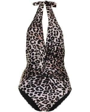 Duskii Leopard-Print Halterneck Swimsuit - White
