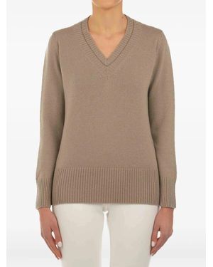 Le Tricot Perugia Pullover mit V-Ausschnitt - Natur