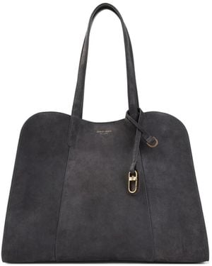 Giorgio Armani Suede Logo-Print Tote Bag - Black