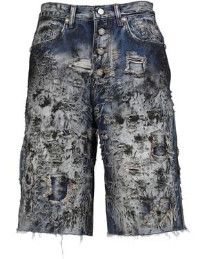 THUG CLUB Hard-Washed Destroyed Shorts - Grey