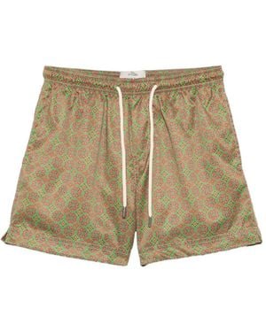 Peninsula Geometric-Print Drawstring Swim Shorts - Natural
