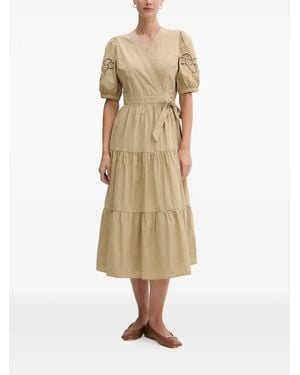DKNY Wrap-Detail Tiered Midi Dress - Natural