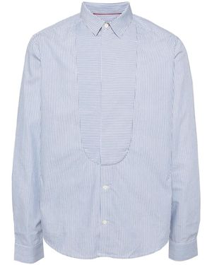 Private Stock Oxford Cotton Poplin Striped Bib-Collar Shirt - Blue