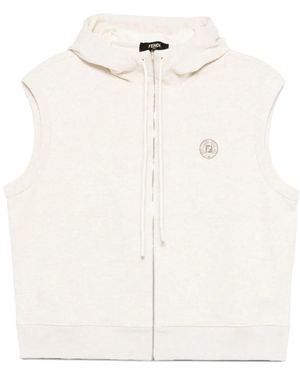 Fendi Felpa Smanicata Con Zip E Cappuccio - Bianco