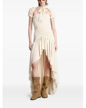 Siedres Gerafftes Kleid Mit Schleifenkragen - Natur