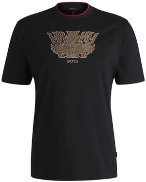 BOSS Logo-Embroidered T-Shirt - Black
