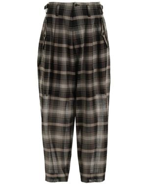 Y's Yohji Yamamoto Plaid-Pattern Tucked Trousers - Black