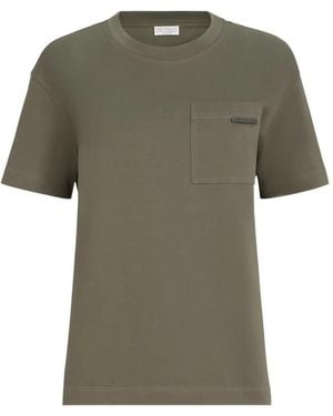 Brunello Cucinelli Cotton Jersey T-Shirt With Shiny Tab - Green