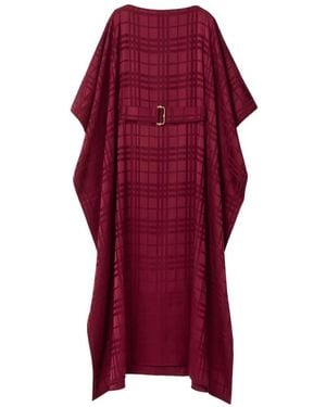 Burberry Check Buckle Silk Maxi Dress - Red