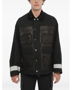 Neil Barrett Leather-Panelled Ribbed-Collar Shirt Jacket - Black