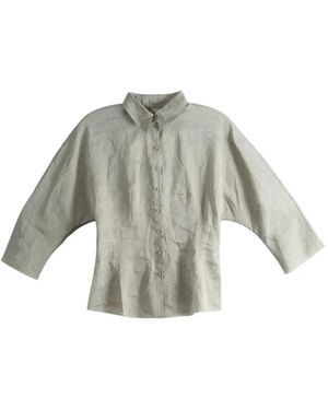Cortana Theresa Striped Batwing-Sleeve Shirt - Metallic