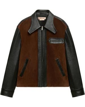 Marni Leather Jacket With Crust Front - Brown