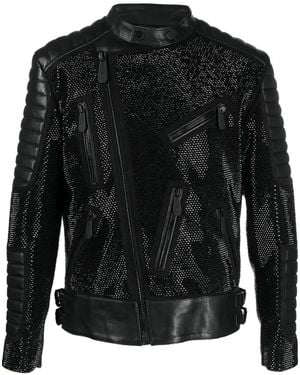 Philipp Plein Leather Disco Biker Jacket - Black
