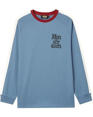 Mini Cream Raglan-Sleeve Logo-Lettering T-Shirt - Blue
