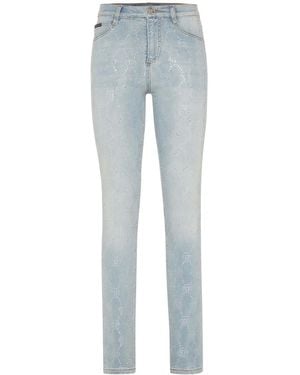 Philipp Plein Monogram High-Waisted Jegging Pants - Blue