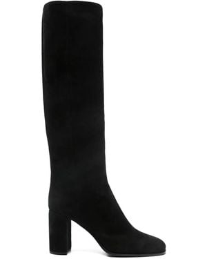 Prada Square-Toe Block-Heel Boots - Black