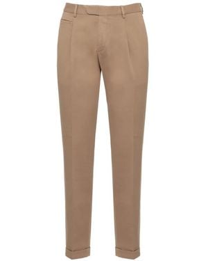 Devore Pleated Turned-Up Trousers - Natural