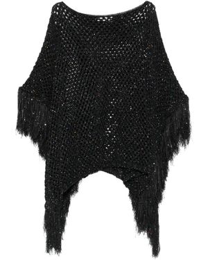 Akep Sequin-Embellished Fringed Poncho - Black