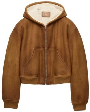 Prada Hooded Shearling Jacket - Brown